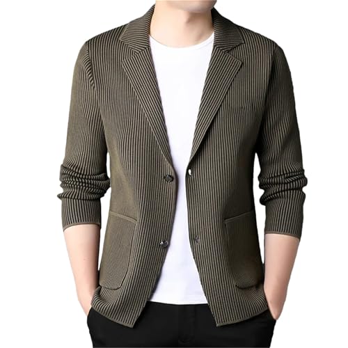 Fashion Slim Fit Blazer Jacket Elegant Knitted Suit Striped Men Sweaters Coat Casual Mens Clothes