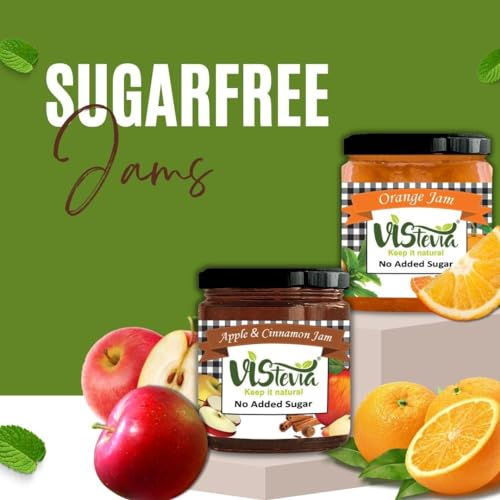 Image of Vistevia Sugar Free Apple Cinnamon and Orange Jam, Diabetic and Keto Friendly - Sweetened Naturally with Stevia, More Than 60% Fruit Content - Tastes Delicious - Pack of 2 (220 * 2 GM)
