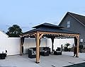 YOLENY 13' x 15' Wood Gazebo, Spruce Frame Outdoor Hardtop Gazebo with Metal Roof, Privacy Curtains and Nettings for Patio, Garden, Backyard