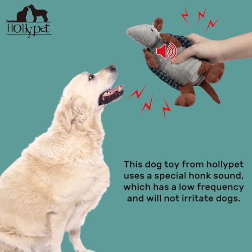 Image of Hollypet Plush Dog Squeaky Toy Stuffed Armadillo Animal Pet Puppy Chew Toys with Clean Teeth for Small Medium Large All Breed Sizes Dogs, Dark Gray and Light Gray,8 in
