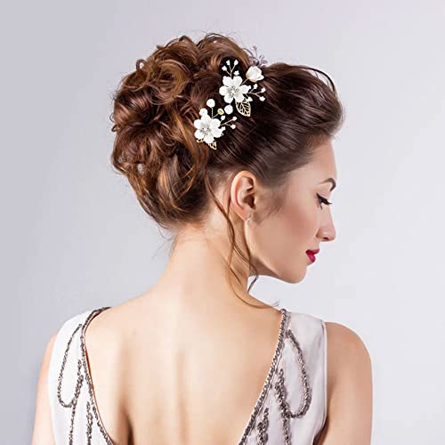 inSowni 20 Pack White Decorative Flower Bridal Wedding Hair Side Combs+U-shaped Flower Hair Pins+Twist Spiral Pearl Hair Pins Pieces Headpieces Accessories for Brides Bridesmaids Women Girls (White) - Image 3