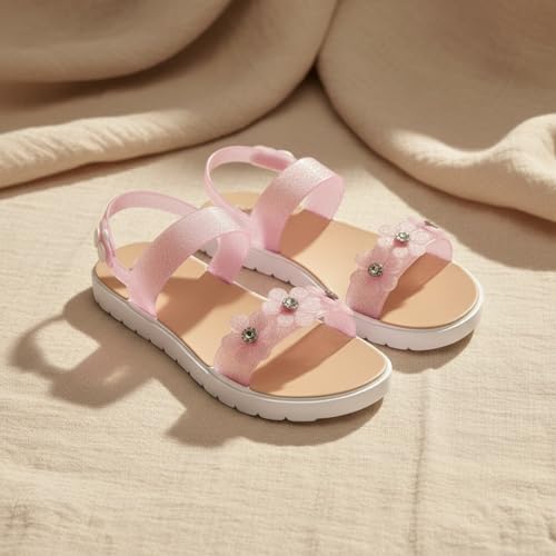 Image of bebe Girl's Flat Sandals - PCU Sandals with Flower, Bow, and Rhinestone Details for Toddler /Little Kid /Big Kid
