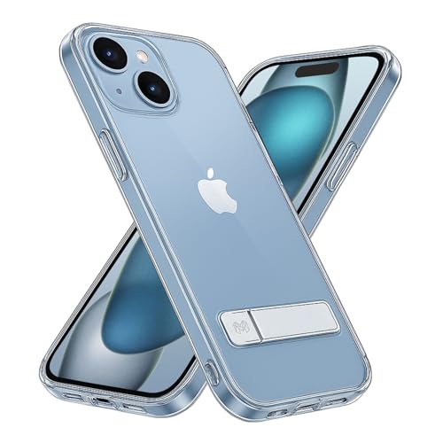 Image of MOOSH Metal Kickstand Case Compatible with iPhone 15 Plus Case Cover, 3 Stand Modes Military-Grade Drop Protection, Supports Wireless Charging Slim Back Cover with Kickstand for iPhone 15 Plus (Clear)