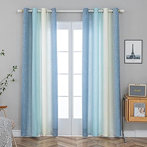 PLEASANT BOULEVARD Faux Linen Curtains [2 Panels] Gradient Color Window Drapes with Grommet, Thermal Insulated Darkening Curtain for Living Room, Bedroom, & Home Decor (52" W x 63" L, Blue & Cream) Cover