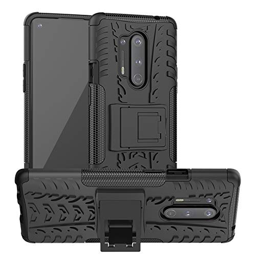 LFDZ Funda OnePlus 8 Pro,con Soporte Cáscara de Doble Capa de Cubierta Heavy Duty Silicona Caso Funda para OnePlus 8 Pro Smartphone(Not fit Oneplus 8),Negro