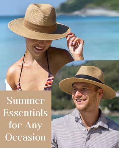 FURTALK Sun Hat Wide Brim Straw Fedora Panama Beach for Men Women | Foldable & Packable for Travel, Breathable Sweatband, Adjustable Chin Strap, Ideal for Summer Boating, Gardening or Holidays - Image 5