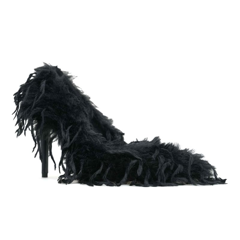 Richealnana Women's Fluffy Sexy Party High Heels Pointy Toe Slip On Stiletto Pumps Shoes3