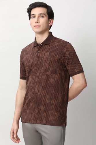 Image of Peter England Men's Cotton Abstract Geometric Print Polo T-Shirt - Casual Wear | Modern & Stylish