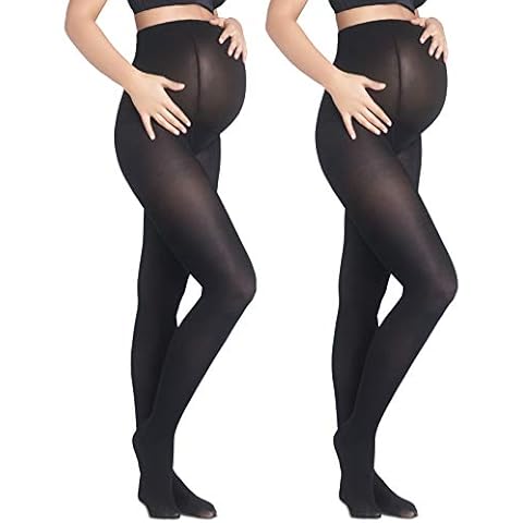 Mothers Essentials 2-PACK 40 Denier OPAQUE THIGHTS Women's Maternity Pantyhose (black, L/XL-2 pack) Cover