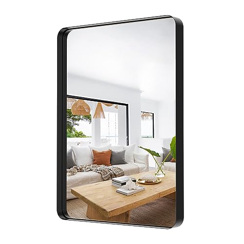 GLCS GLAUCUS Espejo Pared Grande 60x90cm Metal Negro Quadrate Moderno Decorativos de Pared para Baño Entrada Recibidor Salon Dormitorio