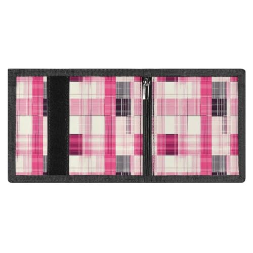 Fashion Pink Plaid Print Wallet for Men, 8 Credit Card Holder Slim Minimalist Front Pocket Small Mens Bifold Wallets3