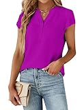 Blooming Jelly Women's Dressy Casual Tops Business Work Blouses 2025 Summer Button Down Shirts Short Cap Sleeve V Neck Tshirt (Rose Purple,Small)