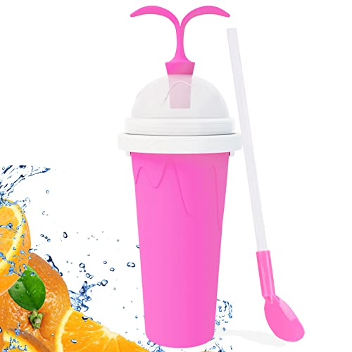 menglisi Slushy Maker Cup Magic Squeeze Ice Cup Slushie Cup Silica Travel Portable Double Layer Cup Pinch into Ice Cup Children's Adult DIY slushie Maker Ice Cup (Pink)