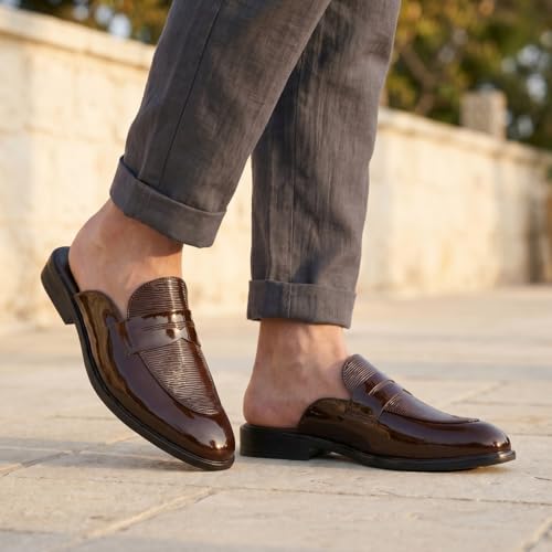 Image of BXXY Men's Office & Outdoor Wear Slip On Loafers and Casual Mules for Men with Embossed Patent Leather Material and Anti-Skid TPR Sole.