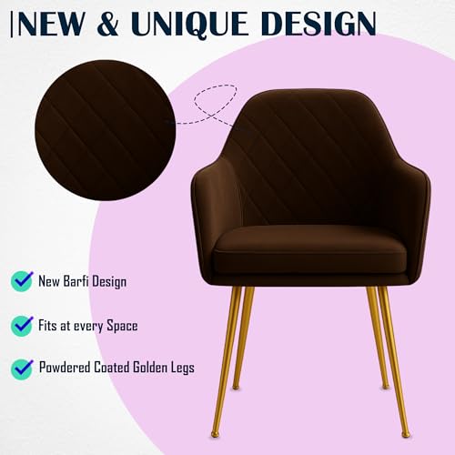 Image of Set of 2 Accent Chair for Living Room | Modern Armchair in Soft Velvet Fabric with Sturdy Legs | Premium Chair for Home Living Room Bedroom Restaurent | (Gold Legs, Dark Brown Burfi Design)