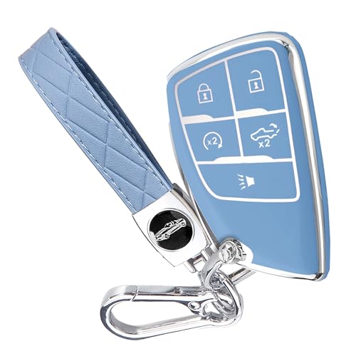 Image of Key Fob Cover for Chevy GMC with Keychain, Silverado Sierra Tahoe Suburban Equinox Traverse Yukon Denali Terrain Buick Envision Premium Soft TPU Case (5 Buttons Blue)
