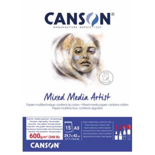 Lot de 5 Bloc 15 feuilles Canson® Mixed Media Artist A3 600g/m², grain fin blanc naturel