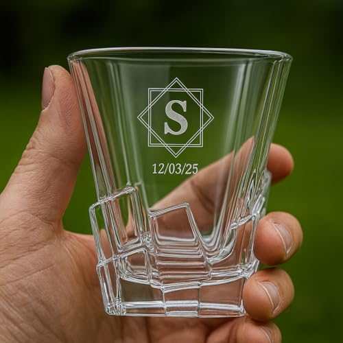Image of Best2U-Personalized Crystal Whisky Glass with Monogram and Date, Twisted Design 1 pcs