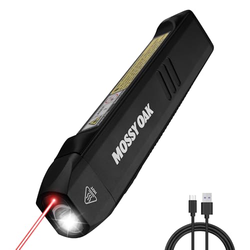 Mossy Oak Rechargeable Flat Flashlight, 1200LM Pocket Work Light with Laser Pointer, Magnetic Base & Clip, Slim 5-Mode LED Flashlight for Hurricane, Emergency & Home Use - Black