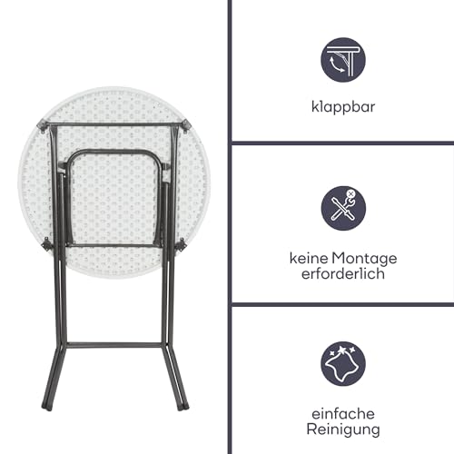 Perel Stehtisch klappbar, Bistrotisch, Klapptisch, stehtisch Outdoor wetterfest, Stehbiertisch rund, hoch, für Terrasse, Balkon, Garten, tragbar, Ø 80 x 110 cm, weiß