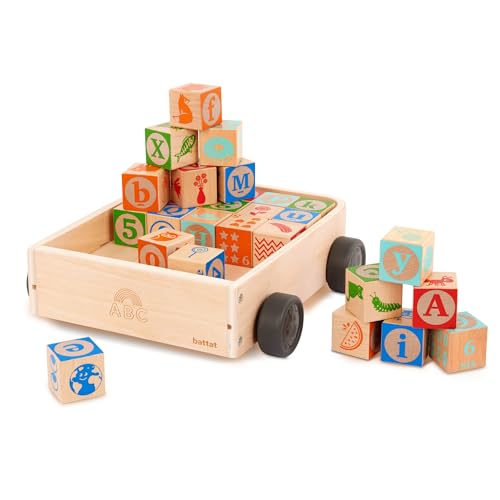 Battat - ABC-Block-Wagen aus Holz - Baby-Blöcke mit Wagen -...