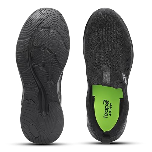 Image of Liberty LEAP7X ULTRASTEPE Walking Shoes for Men - Black & Dark Grey Slip-On Sneakers | Memory Foam Cushioned Insole, Lightweight Knit-Mesh Shoes for Daily Walking, Commute, College & Casual Wear