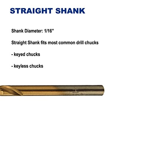 Drill Hulk DHTI21 Pack Of 12, 1/16-Inch Titanium Nitride Coated Drill Bit, Premium M2 High Speed Steel, Jobber Length thumb #4