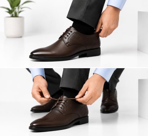 Image of Men's Formal Derby Shoes, Lace-Up, Micro-Perforated Panels, Cushioned Lining, Lightweight, for Suits, Blazers, and Wedding Tuxedos