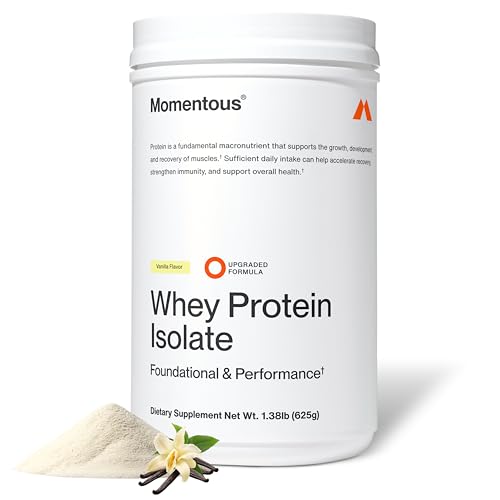 Momentous Essential Grass-Fed Whey Protein Powder - 20 g Whey Isolate Protein - NSF Certified for Sport - Gluten-Free - 25 Servings for Essential Everyday Use - Vanilla - Package May Vary