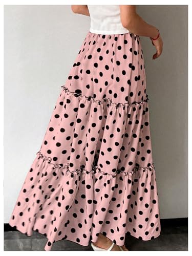 WDIRARA Women's Polka Dots Ruffle Maxi Skirt High Waisted A Line Flowy Long Skirts3
