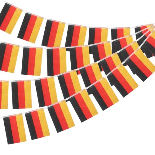 Deutschland Flagge Fahnenkette 11M Flaggenkette Girlande mit 40 Deutschland Flaggen 14x21CM Fähnchen Wimpelkette für Garten Bar