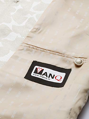 Image of MANQ Men Cream Woven Jaquard Silk Nehru Jacket (Size:34)