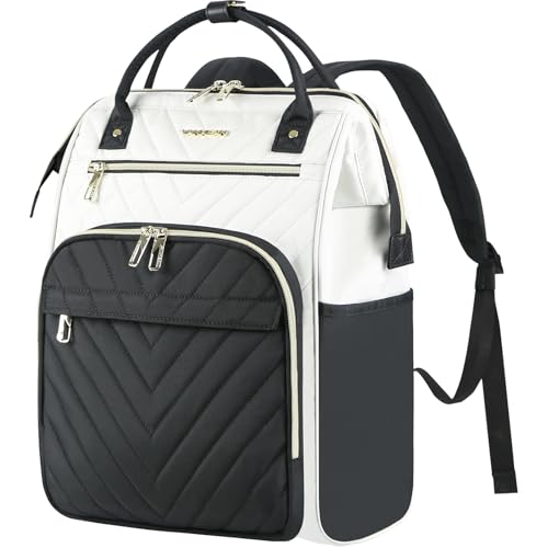 Image of VANKEAN Laptop Backpack for Women Fashion Computer Work Bag, Large Capacity Waterproof Backpack, College Daypack Business Travel, Beige /Black, 15.6 Inch