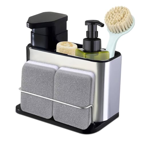 Recopilación de Accesorios de Cocina Top 5. 47 BOOSEN 3 en 1 Dispensador de Jabon Cocina, Organizador de Fregadero de Cocina Multifuncional con Soporte de Esponja y Soporte para Cepillo para Polvo, Organizador Accesorios de...