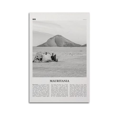 Impression de Mauritanie en noir et blanc, poster de Mauritanie, poster de Mauritanie, impression photo sur toile, affiches murales et image d'art moderne pour décoration de chambre à coucher 30,5 x