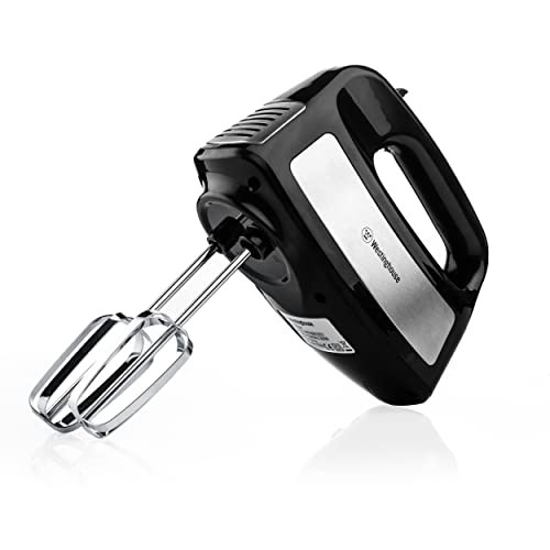 Westinghouse Batidora de mano WKHM42831, 300 W, 6 velocidades con nivel turbo, mango ergonómico, incluye batidor y gancho para amasar, accesorios aptos para lavavajillas, muy silenciosa, color negro
