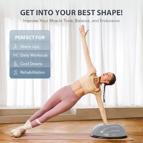 Image of Z ZELUS 23 Inch Half Exercise Ball Stability Balance Board with Resistance Bands for Yoga Workouts, Home Gym Fitness Equipment for Men and Women (Gray)