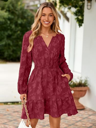 Image of BerryGo Womens Long Sleeve Mini Dress Casual A Line Flowy Loose Vacation Party Babydoll Fall Short Dresses with Pocket