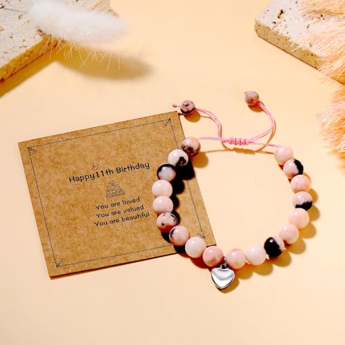 11 Year Birthday Gifts for Little Girls, Adjustable Sparkling Delicate Pink Charm Cute Bracelet for Teen Girls for Daughter Granddaughter Niece Sister Teens Friends3