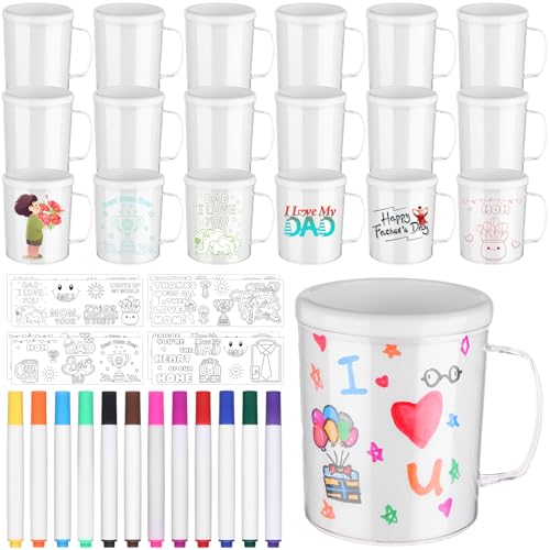 30 Pcs Painted Mug Kit for Kids Bulk 8 oz