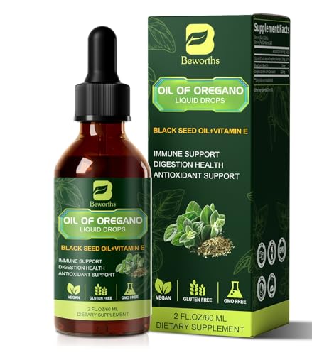 B BEWOTHS Organic Oregano Oil Drops | Oil of Oregano with Black Seed Oil, Vitamin E, 80% Carvacrol...