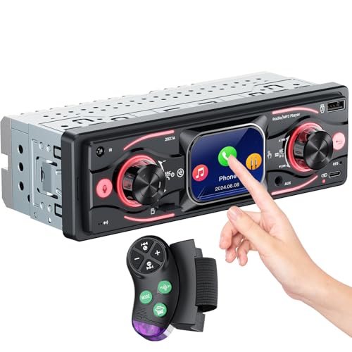 Single DIN Car Stereo with Touchscreen, Bluetooth Audio, Car Radio Receiver, Dual MP3/USB/SD/AUX Input, Fast Charging, Hands-Free Calling, Remote Control