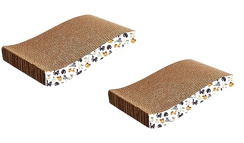 Image of Amazon Basics Cat Scratch Pad with Catnip | Corrugated Cat Scratcher Cardboard for Cats and Kitten for Furniture Protection | Pack of 2| 15 x 7.5 x 3 inch