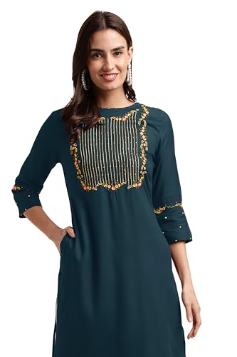 Image of MIRCHI FASHION Women's Straight Fit Rayon Sequins Embroidered and Polka Dots Printed Kurti Only