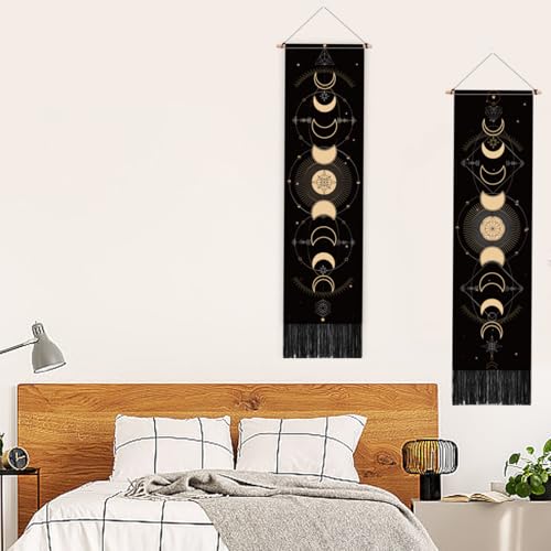 PLIGREAT 2 Pack Moon Phases Tapestry Vertical Wall Hanging with Tassels Aesthetic Wall Tapestry for Bedroom Bathroom Living Room Dorm Room Long Narrow Wall Hanging Home Art Decor Housewarming Gift - Image 4