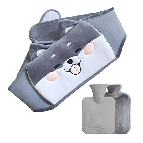 Rhinenet Heißwasserbeutel für Menstruationskrämpfe Schmerzlinderung Warme Tasche mit weichem Plüsch Hand Taillenwärmer Abdeckung Leckfreie tragbare Hände frei ungiftig geschmacklos Grau (Shiba Inu) Cover