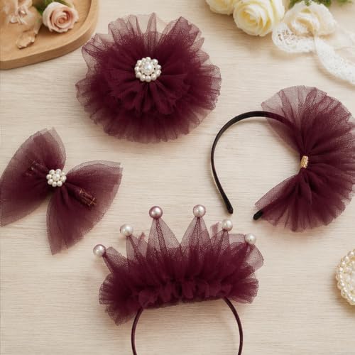 Image of Burgundy Tulle Fabric Ribbon 6 Inch by 25 Yards Rolls Fabric Spool Tulle for Gift Wrapping Wedding Decorations Craft Supplies DIY Tutu Skirt Baby Shower Party
