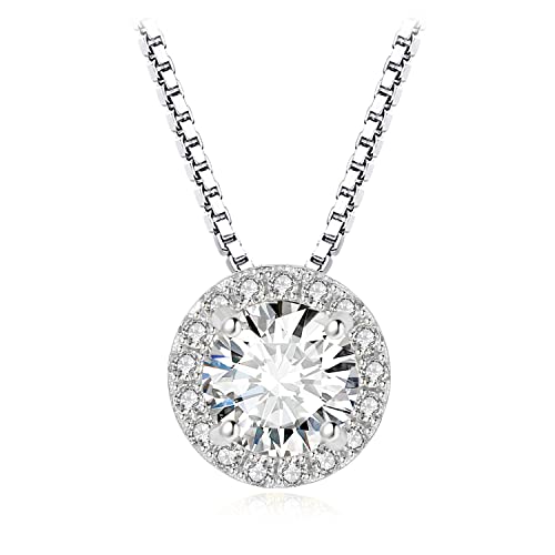 Collier moissanite 1ct D pendentif halo bicolore pour sublimer vos tenues d'été