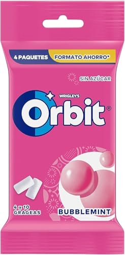 Orbit Chicles Sin Azúcar Bubblemint sabor a Frutas y menta, Afrutado, Intenso y de Larga Duración en formato Gragea (4 x 10 chicles)
