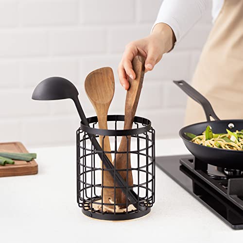 Navaris-Bote-metalico-para-Utensilios-de-Cocina-Soporte-Organizador-de-Rejilla-para-menaje-cucharas-Cubiertos-Portautensilios-de-Metal-y-Madera